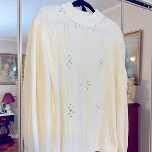 NEW W/TAGS ALFRED DUNNER ALPINE LODGE EMBELLISHED CRYSTAL SWEATER SIZE 3X IVORY